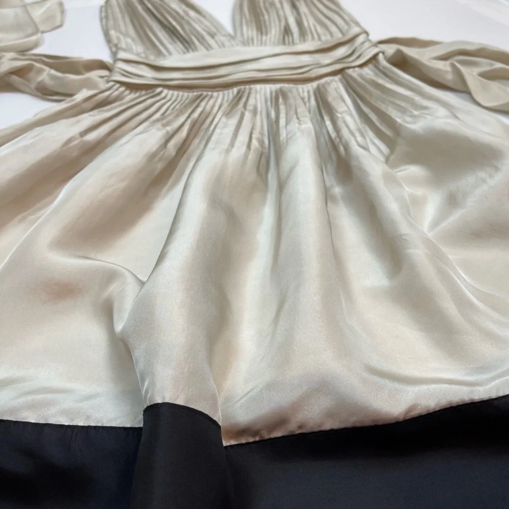 BCBGMaxAzria 100% Silk Color-block Pleated Fit & Flare Cocktail Dress - Picture 3 of 10